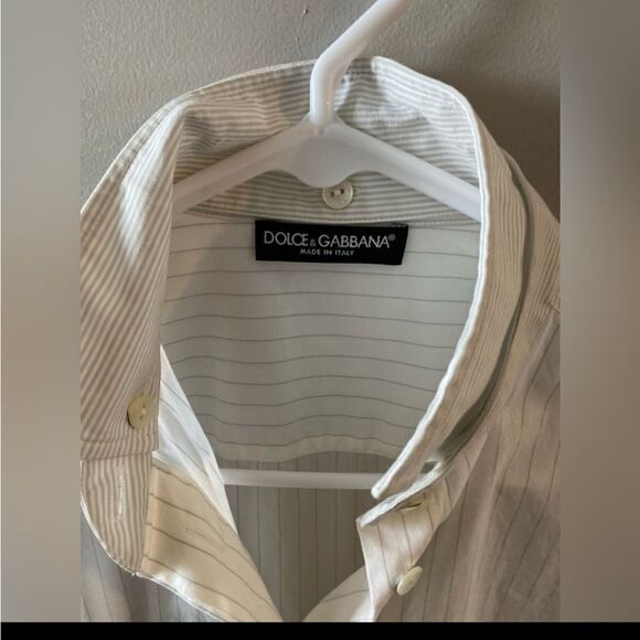 DOLCE & GABBANA White Pin Stripe Long Sleeve Button Up Top - Picture 5 of 7
